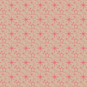 Miniature Stars and Starbursts, Ditsy Dollhouse Tiny Repeats, Cream and Hot Pink