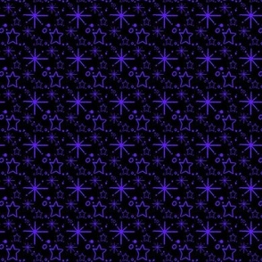 Miniature Stars and Starbursts, Ditsy Dollhouse Tiny Repeats, Black and Purple
