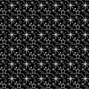 Miniature Stars and Starbursts, Ditsy Dollhouse Tiny Repeats, Black and White