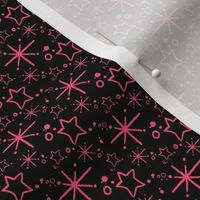 Miniature Stars and Starbursts, Ditsy Dollhouse Tiny Repeats, Black and Hot Pink