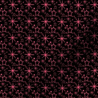 Miniature Stars and Starbursts, Ditsy Dollhouse Tiny Repeats, Black and Hot Pink