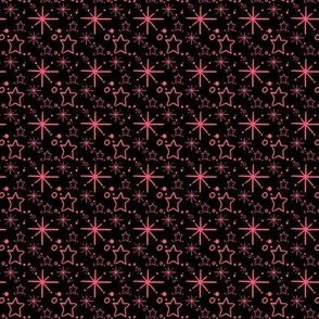 Miniature Stars and Starbursts, Ditsy Dollhouse Tiny Repeats, Black and Hot Pink