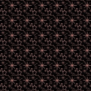 Miniature Stars and Starbursts, Ditsy Dollhouse Tiny Repeats, Black and Mauve Pink