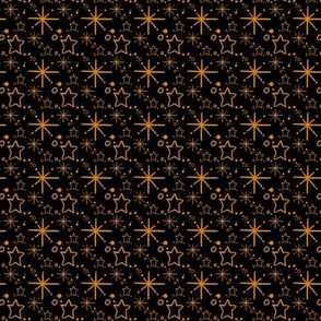 Miniature Stars and Starbursts, Ditsy Dollhouse Tiny Repeats, Black and Golden Yellow