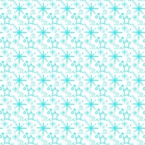 Miniature Stars and Starbursts, Ditsy Dollhouse Tiny Repeats, White and Aqua Blue