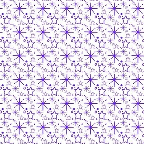 Miniature Stars and Starbursts, Ditsy Dollhouse Tiny Repeats, White and Purple