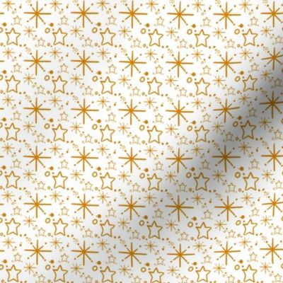 Miniature Stars and Starbursts, Ditsy Dollhouse Tiny Repeats, White and Golden Yellow