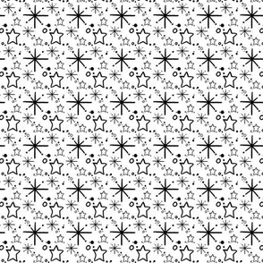 Miniature Stars and Starbursts, Ditsy Dollhouse Tiny Repeats, White and Black