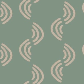 Geometric Block Print Waves in cottage green