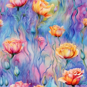 Colorful Watercolor Rose Buds Florals