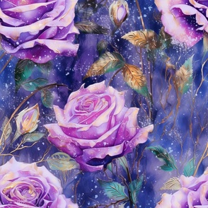 Magical Watercolor Purple and Lavender Fantasy Roses