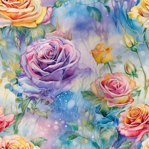 Gentle Multicolor Watercolor Dreamy Rainbow Roses