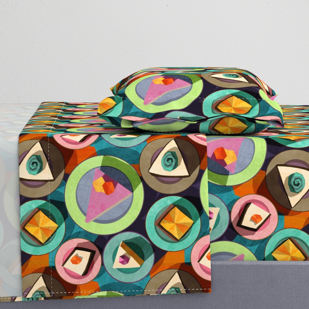 Paper Collage Layered Cakes. Vibrant cakes, pies and treats in a graphic mid-century style. Spindrift Studio; Cait Kirste