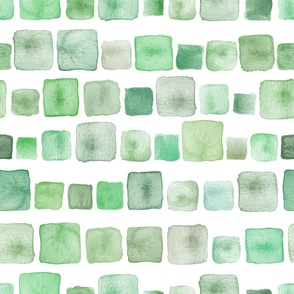 18" Watercolor squares in bright  green