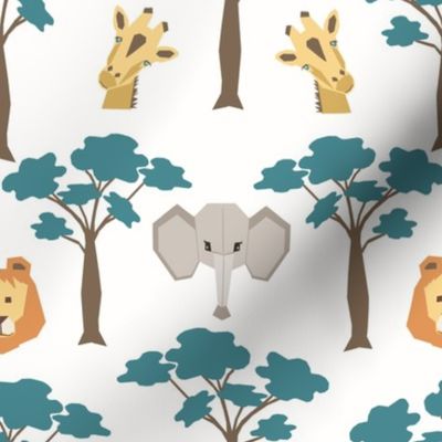 Safari Animals for kids - lions, elephants, giraffes, trees in boho colors