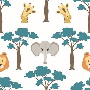 Safari Animals for kids - lions, elephants, giraffes, trees in boho colors