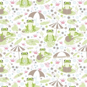 Small / Pond Pals - Green and Pink - Frogs - Toads - Pastel Colors - Nursery - Pond - Nature - Kids - Pink - Lotus Leaf - Water Lily