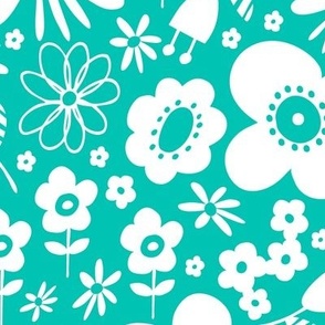 Spring Easter Celebration Happy Blooms Floral Aqua Large