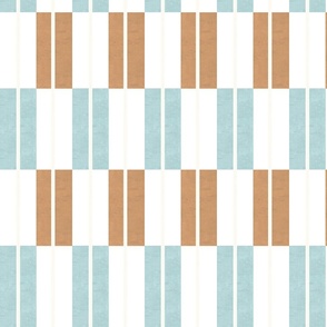 Stacked tall tiles in blue and tan stripe - irregular check - slim tile