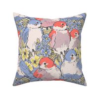 BLOOMS AND SMALL BIRDIES - 12 IN - BLUE RED