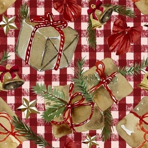 Christmas gifts and Bells on Red Gingham Check