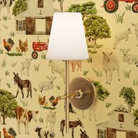 Large- Captivating Watercolor: Rustic Farm Life Depicted Through Hand-Painted Colorful Animals, Barns, and Tractors on white  1