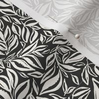 Black and White Climbing Vine Leaves Small Scale 6in Repeat