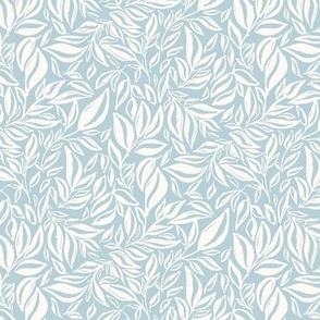 Light Blue and White Climbing Vine Leaves Small Scale 6in Repeat