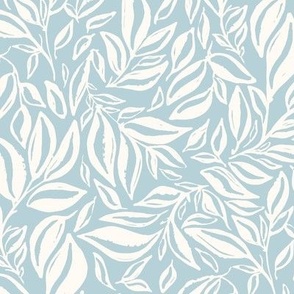 Light Blue and White Climbing Vine Leaves Medium Scale 12in Repeat