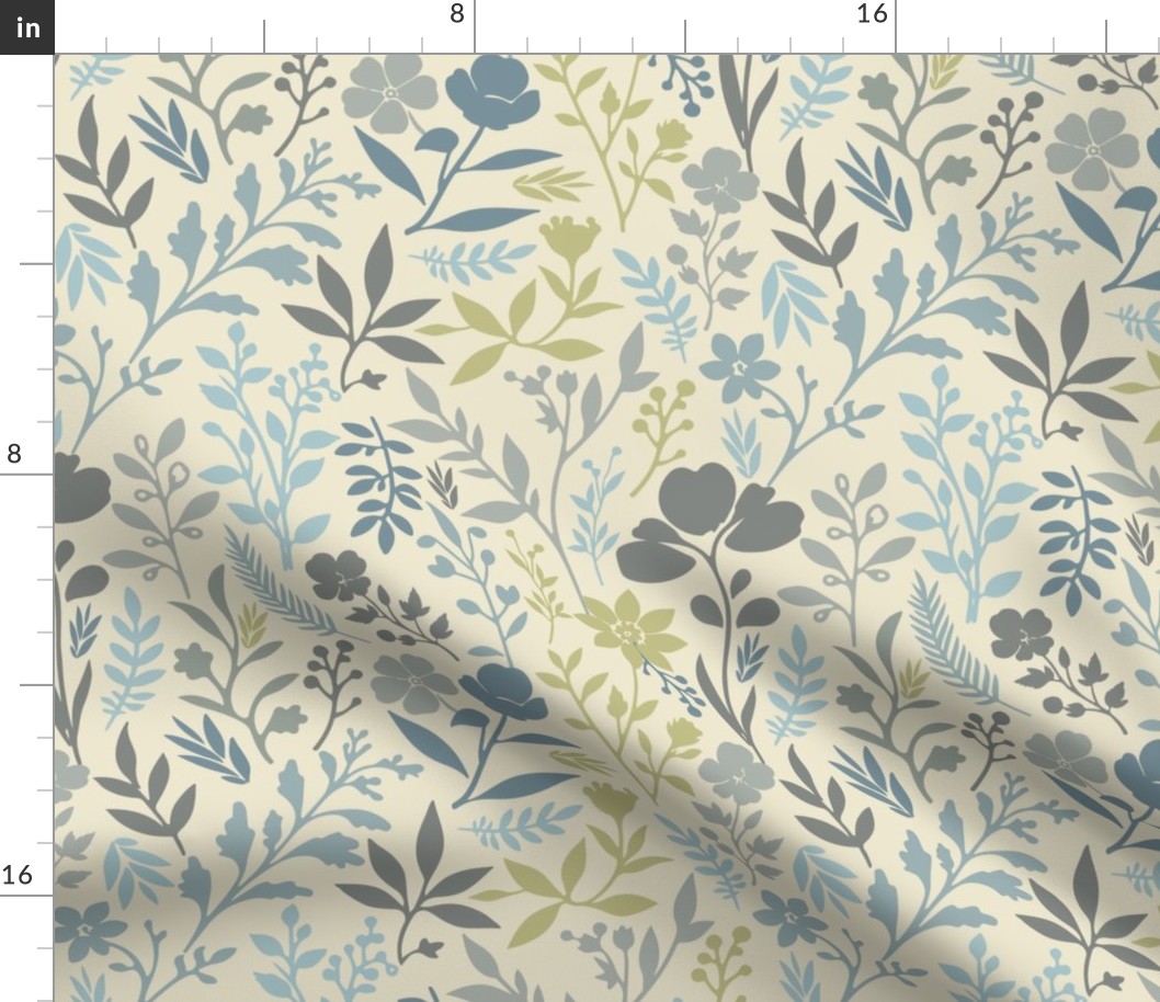 Ditsy Stylised Flowers & Leaves Cream