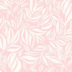 Pink and White Climbing Vine Leaves Medium Scale 12in repeat
