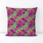 Retro roses damask, small scale, vintage violet