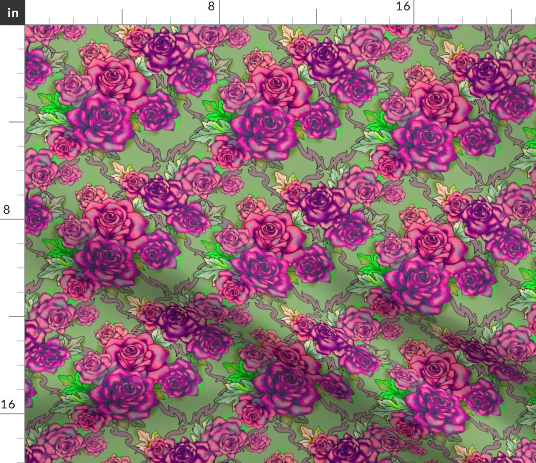 Retro roses damask, small scale, vintage violet