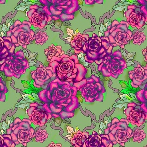 Retro roses damask, medium scale, vintage violet