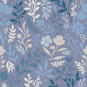 Ditsy Stylised Flowers & Leaves Lilac