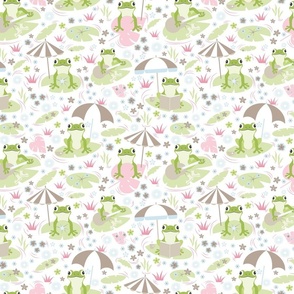 XS / Pond Pals - Green and Pink - Frogs - Toads - Pastel Colors - Nursery - Pond - Nature - Kids - Pink - Lotus Leaf - Water Lily