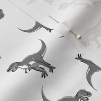 S Ditsy Dinosaur - Gray T-Rex on White - Tyrannosaurus Rex - BW - Black