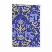 Victorian Damask, Foliage in Cache Pot, periwinkle, blue, gold, textured,  XL