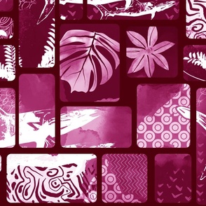 Tropical Fusion shades of pink and white blockprint. Hawaiian Style - large scale