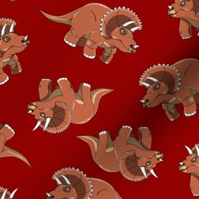 M Dinosaur - Cute Cartoon Dino - Ditsy Triceratops - Pink Triceratop (Pastel Red) on Scarlet Red (Bright Red) - Pastel colors - Monochrome - Jurassic Park Inspired - Mid Century Modern - Prehistoric Animal - Fossil - Silhouette - Fantasy - Adventure - Bri