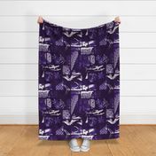 Tropical Fusion shades of purple and white blockprint. Hawaiian Style - large scale