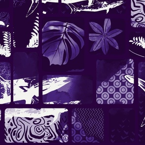 Tropical Fusion shades of purple and white blockprint. Hawaiian Style - large scale