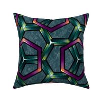 Metallic Hexagons Purple on Green Large