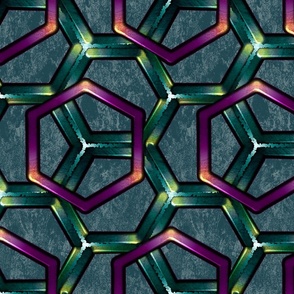 Metallic Hexagons Purple on Green Large