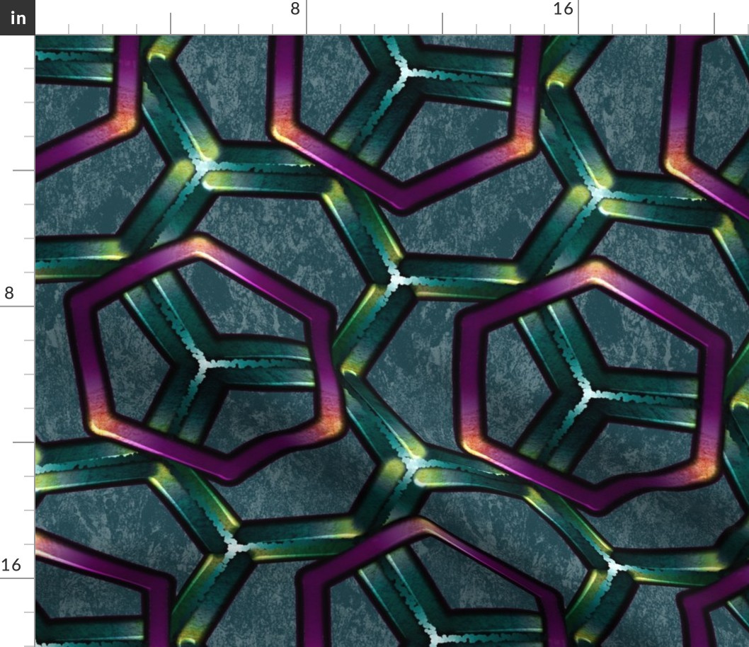 Metallic Hexagons Purple on Green Large