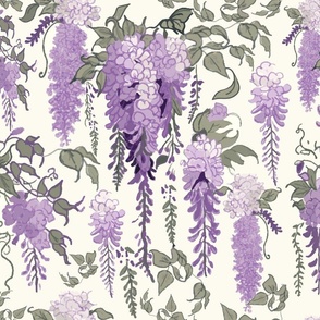 Wisteria Vines in Lavender Purple and Sage Green | Vintage Floral Hand Drawn Style Pattern