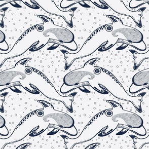 Dolphin Waves Navy on White