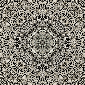 Intricate Mandala Floral Monochromatic Black and Cream