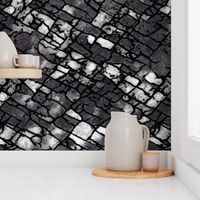 Dry Stone Cobbles Slate Flagstones, Wall Floor, Black and White, Large