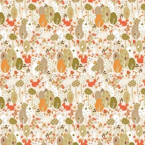 XS / Woodland Wonderland - Creamy Beige - Earth Colors - Wildlife - Forest - Whimsical - Hedgehog - Squirrels - Kids - Porcupine - Outdoors - Earth Tones - Autumn - Fall